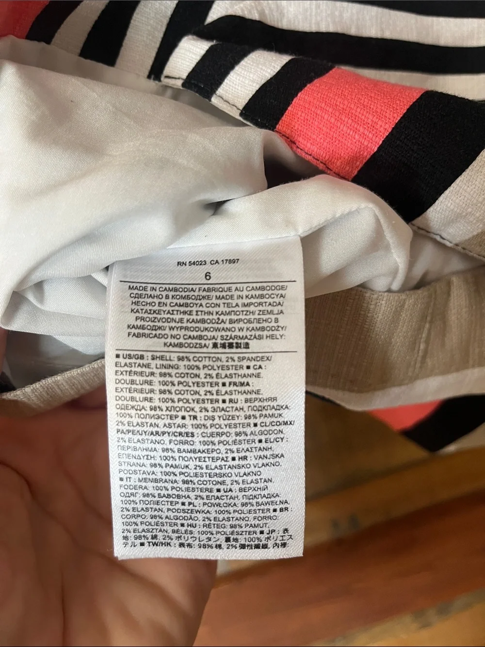 Banana Republic Coral, Black, Cream & White Striped Pencil Skirt
